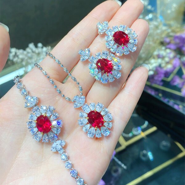 Red Bracelet Women's Ring Earring Necklace  Four Piece Set of Accessories