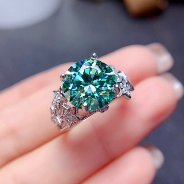 Simulated Blue-Green Moissanite Diamond Temperament Open ring For Women
