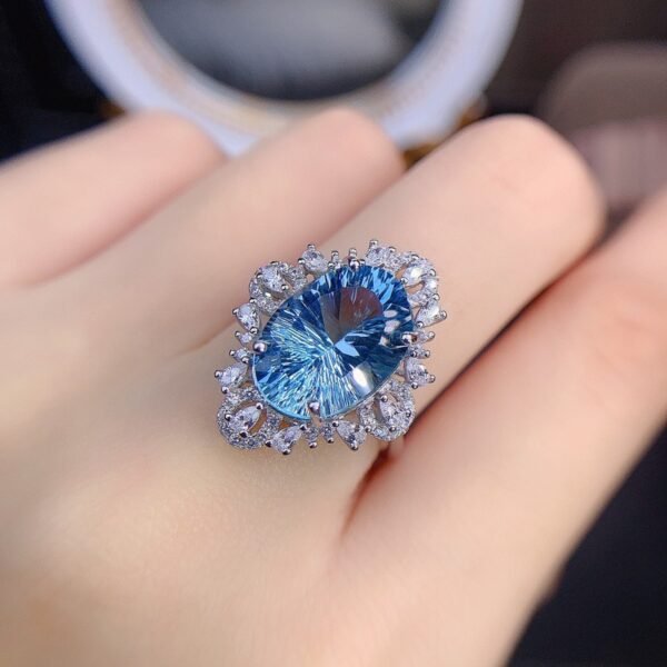 Blue Sparkling Open Ring  Pendant Necklace Set - 图片 4