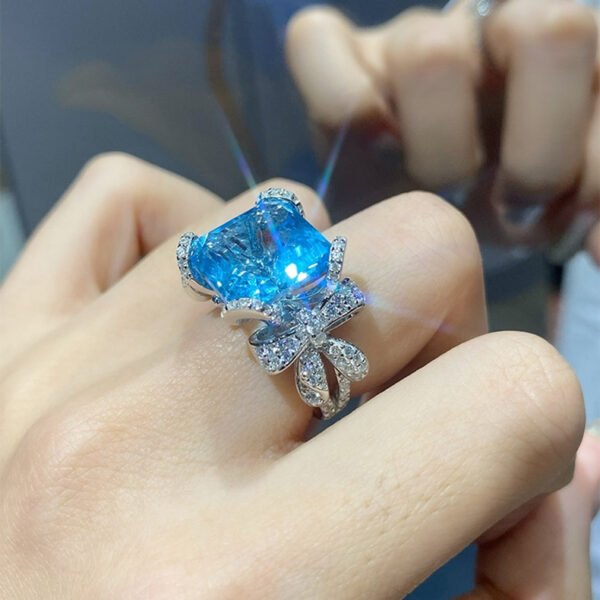 Blue Bow Full Zircon Open Ring Female Ring