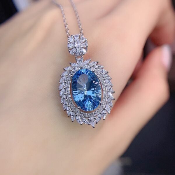 Blue Sparkling Open Ring  Pendant Necklace Set - 图片 3
