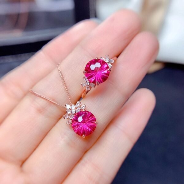 Elegant Red Zircon  Jewelry Set: Pendant Necklace and Ring - Perfect for Formal Events and Gift Giving
