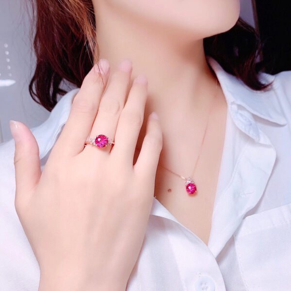 Elegant Red Zircon  Jewelry Set: Pendant Necklace and Ring - Perfect for Formal Events and Gift Giving - 图片 2
