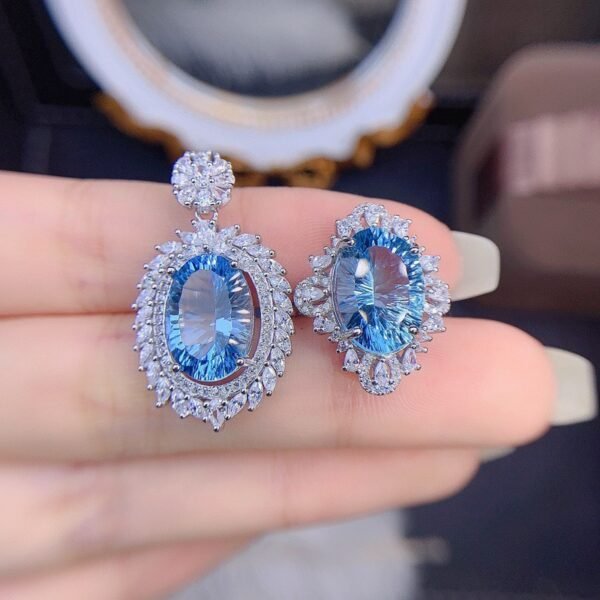 Blue Sparkling Open Ring  Pendant Necklace Set