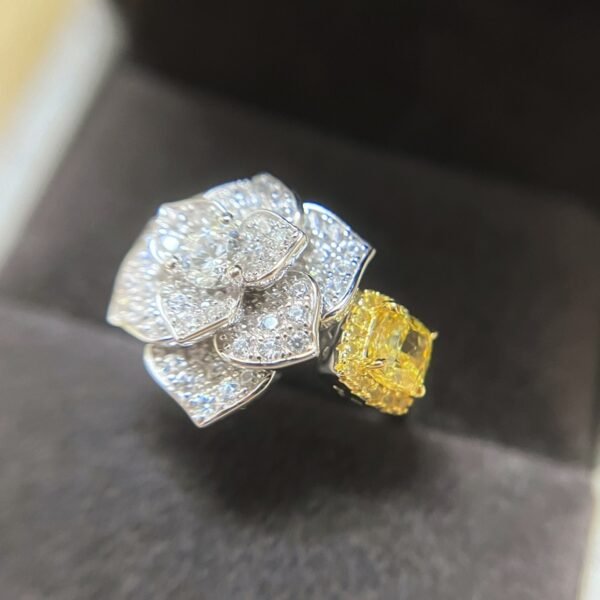 Zircon Flower Rose Blossoms Adjustable Ring