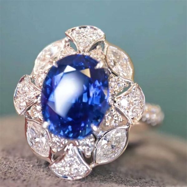 Simulated Royal Blue and Blue Gemstone Full Zircon Charm Open Ring Female Jewelry